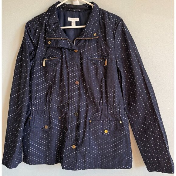 Charter Club Womens Navy Blue/White Polka Dot Rain Jacket Size Large - Picture 1 of 12